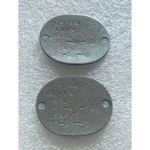 2 WWII 1945 USNR Navy Dog Tag Alvin Karl HOSBAND